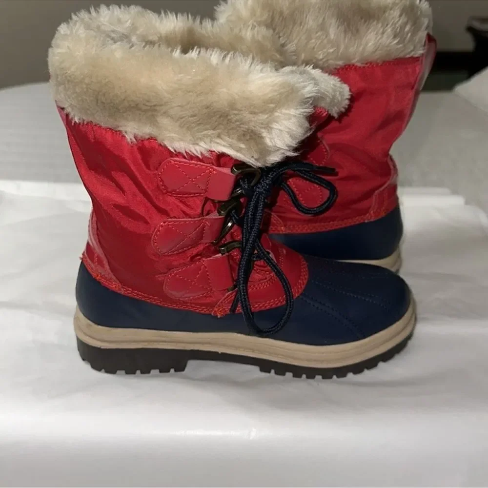 KHOMBU TESS 6 Navy Red Ivory Shearing Interior Lace Front Winter Boots